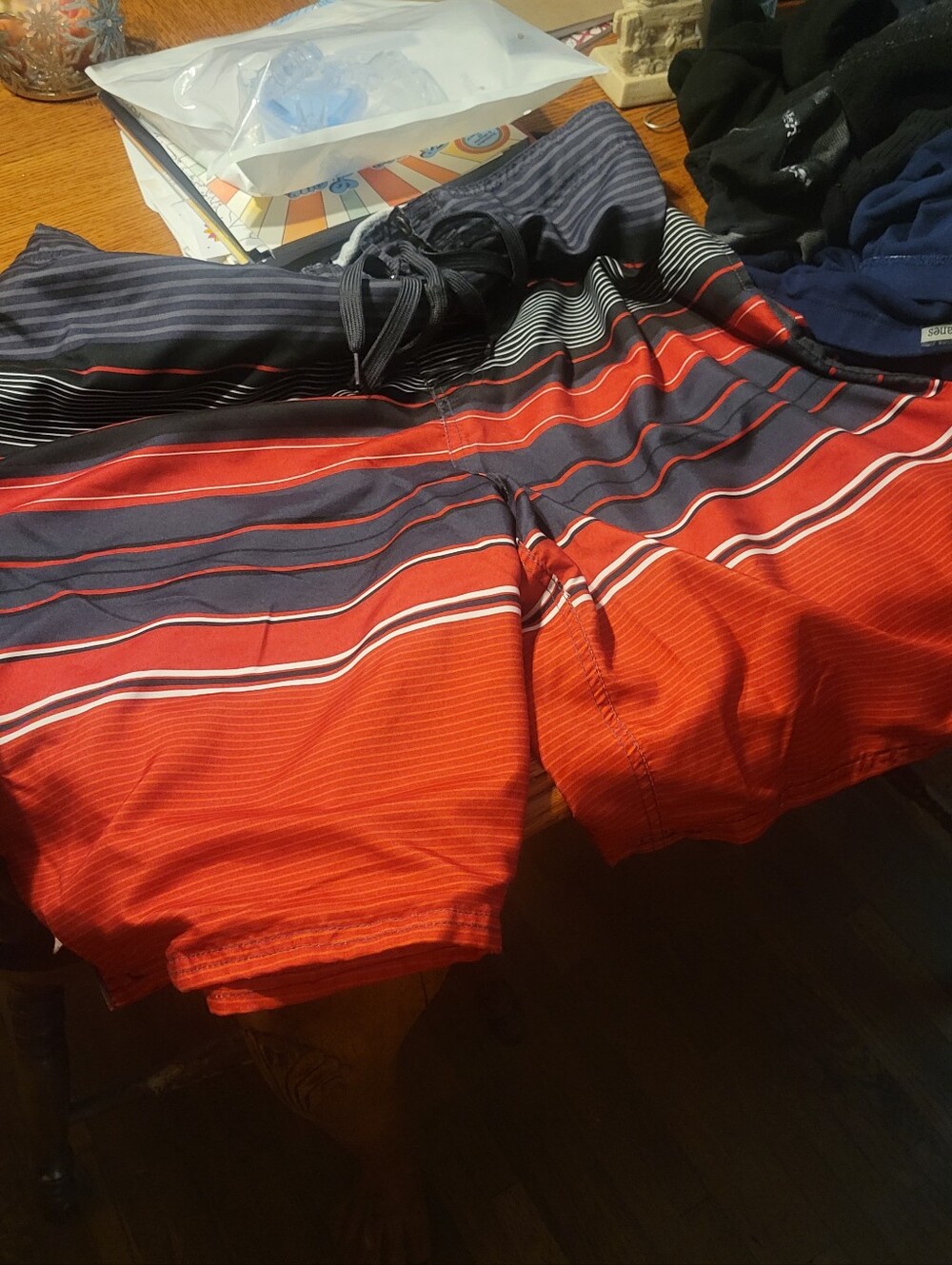 OP Men’s Red and Navy Striped Board Shorts